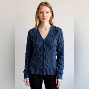 L.L Bean Double L Cable Sweater Button Front Cardigan Size XS Fisherman